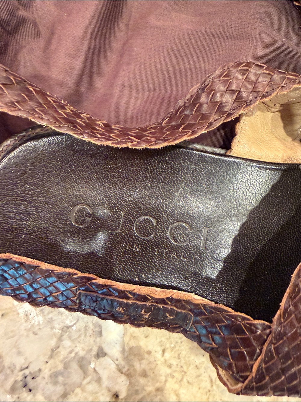 Vintage Gucci Brown Woven Leather Men’s Sandals with Silver Horsebit, size 12M. - Picture 2 of 8